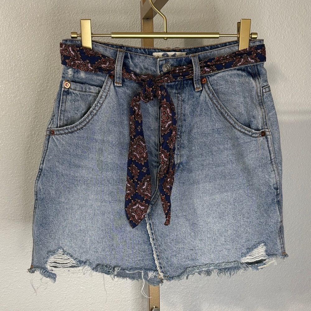 We The Free Blue Denim with Paisley Detailed belt